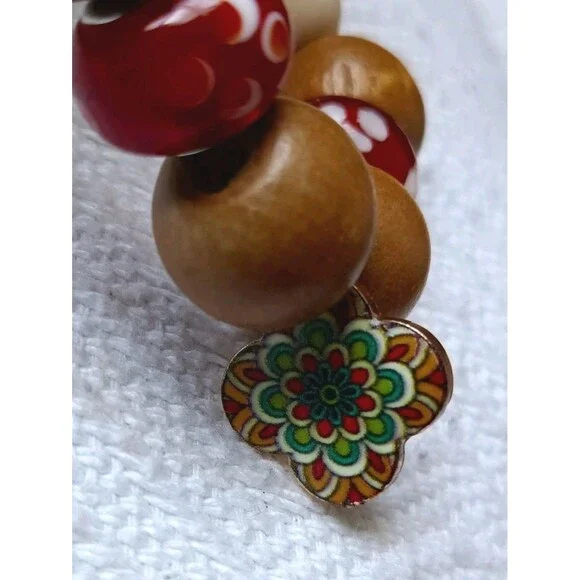 Mix Bead Wood Bracelet  Unisex Adjustable 7.5 Inches - Picture 3 of 6